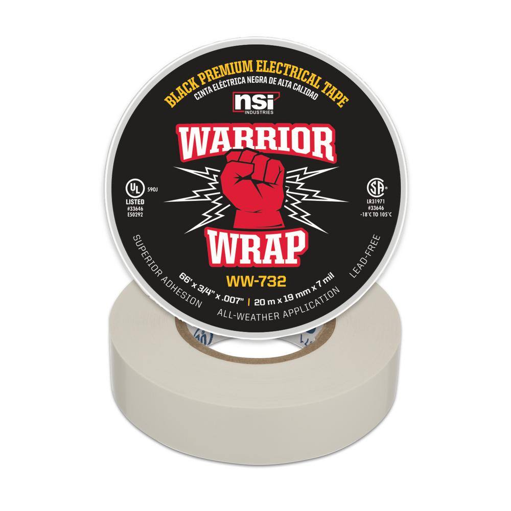 WarriorWrap Premium 34 in. x 66 ft. 7 mil Vinyl Electrical Tape White WW-732-WT