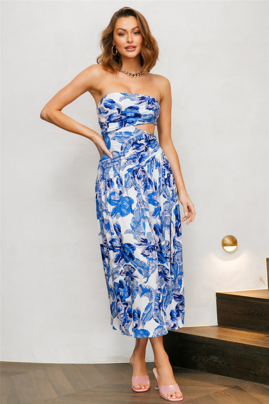 Dainty Mayflower Midi Dress Blue