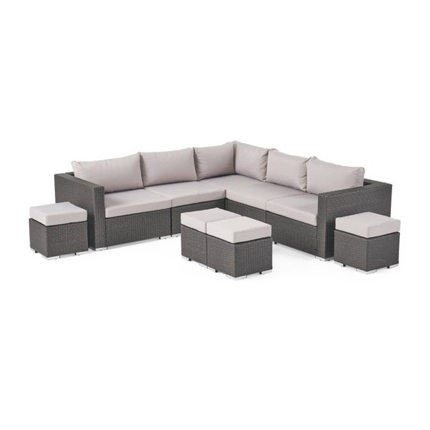 Santa Rosa 9pc Wicker Sectional Sofa Set Gray silver Christopher Knight Home