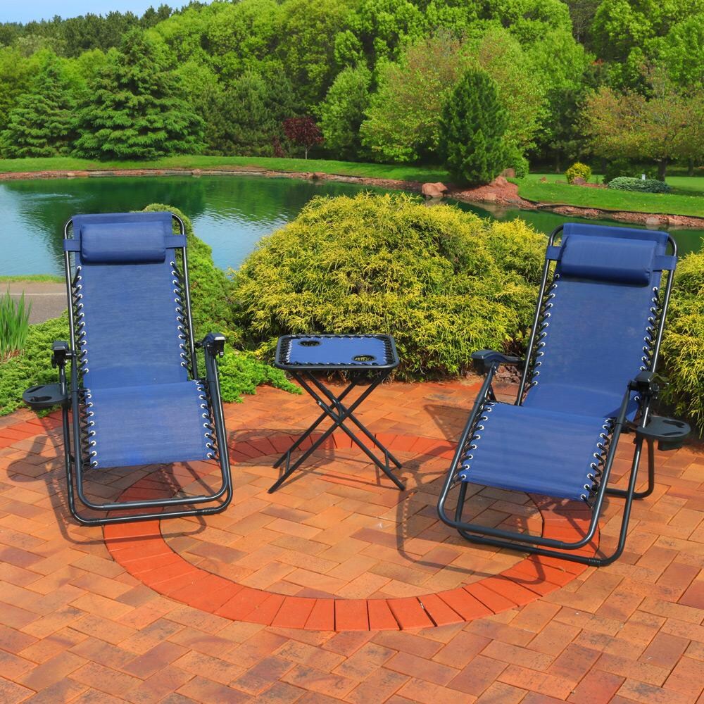 Ultimate Patio Zero Gravity Reclining Lounge Chairs W/ Pillows， Cup Holders， and Matching Table