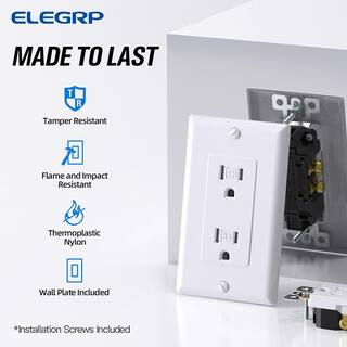 ELEGRP Decor 15 Amp 125-Volt Residential Grade Tamper Resistant Duplex Outlet with Midsize Nylon Wall Plate White (10-Pack) 2007A