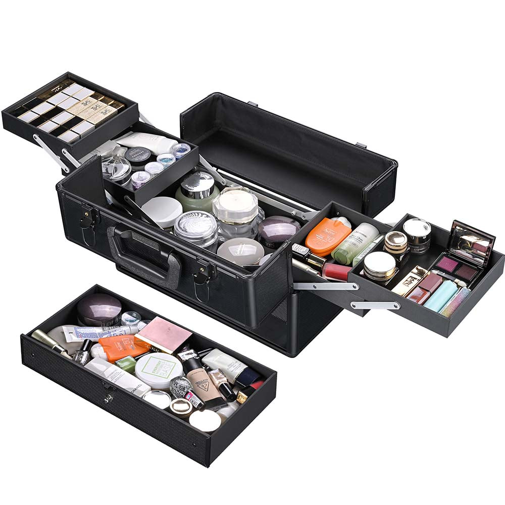 Byootique Makeup Vanity Case with Drawer Lockable Black