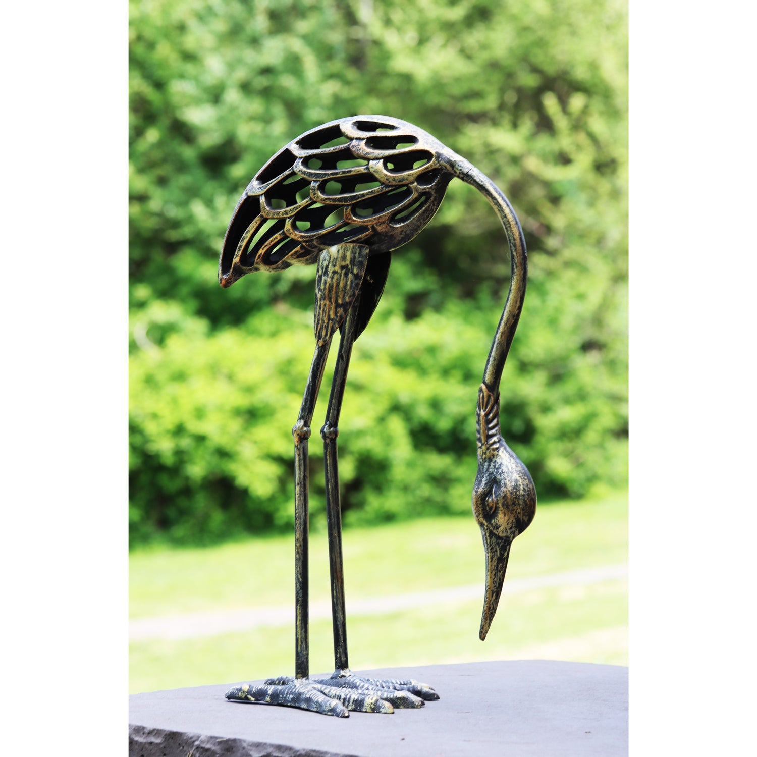 Cast Iron Garden Crane Bird Statues, Set of 2