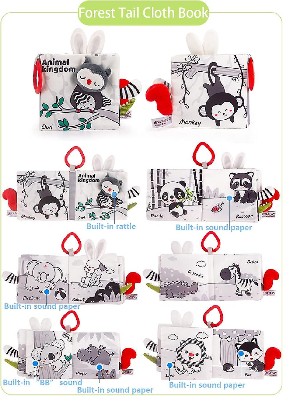 Baby Cloth Book Toy， Black And White Crinkle Tails Cloth Activity Books， Interactive Hanging Stroller Books For Newborn Infant， Early Development Toys