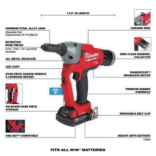 MW M18 FUEL ONE-KEY 18-Volt Lithium-Ion Cordless Rivet Tool Kit with (4) Batteries and Charger 2660-22CT-48-1837