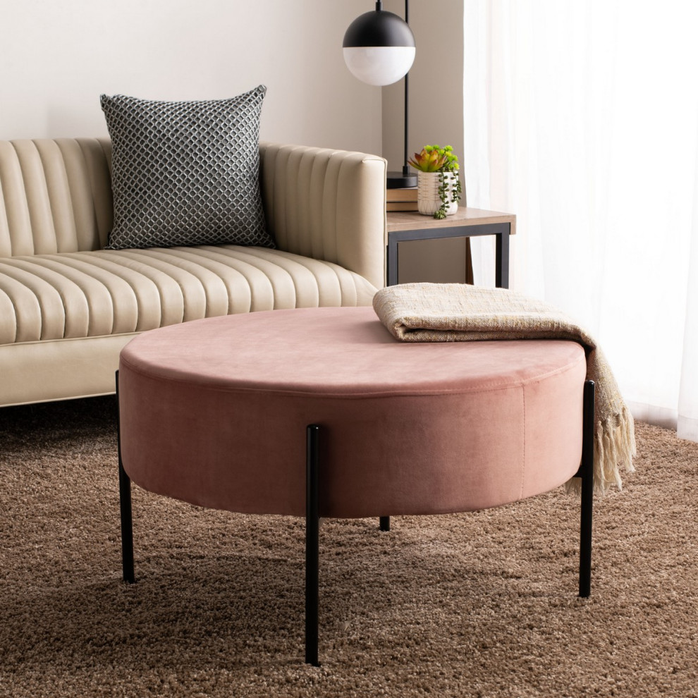 Bonnie Round Cocktail Ottoman Dusty Rose/ Black   Contemporary   Footstools And Ottomans   by Peachtree Fine Furniture  Houzz