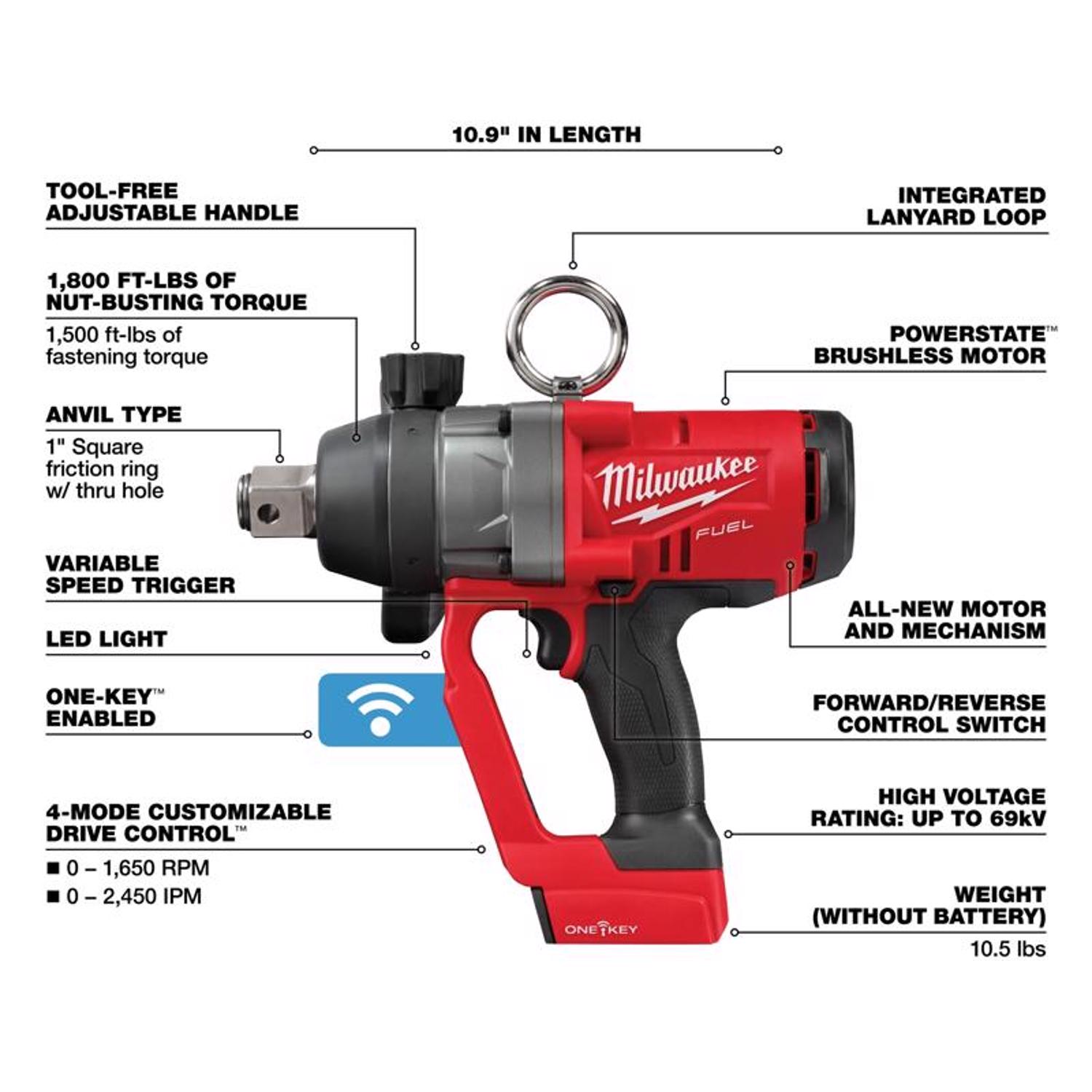 MW M18 FUEL 18 V 1 in. Cordless Brushless Impact Wrench Tool Only