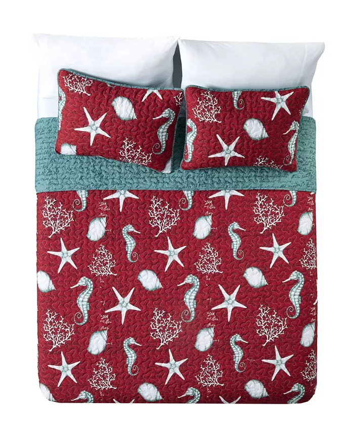 Videri Home Festive Seahorse Reversible 3-Piece Quilt Set Collection