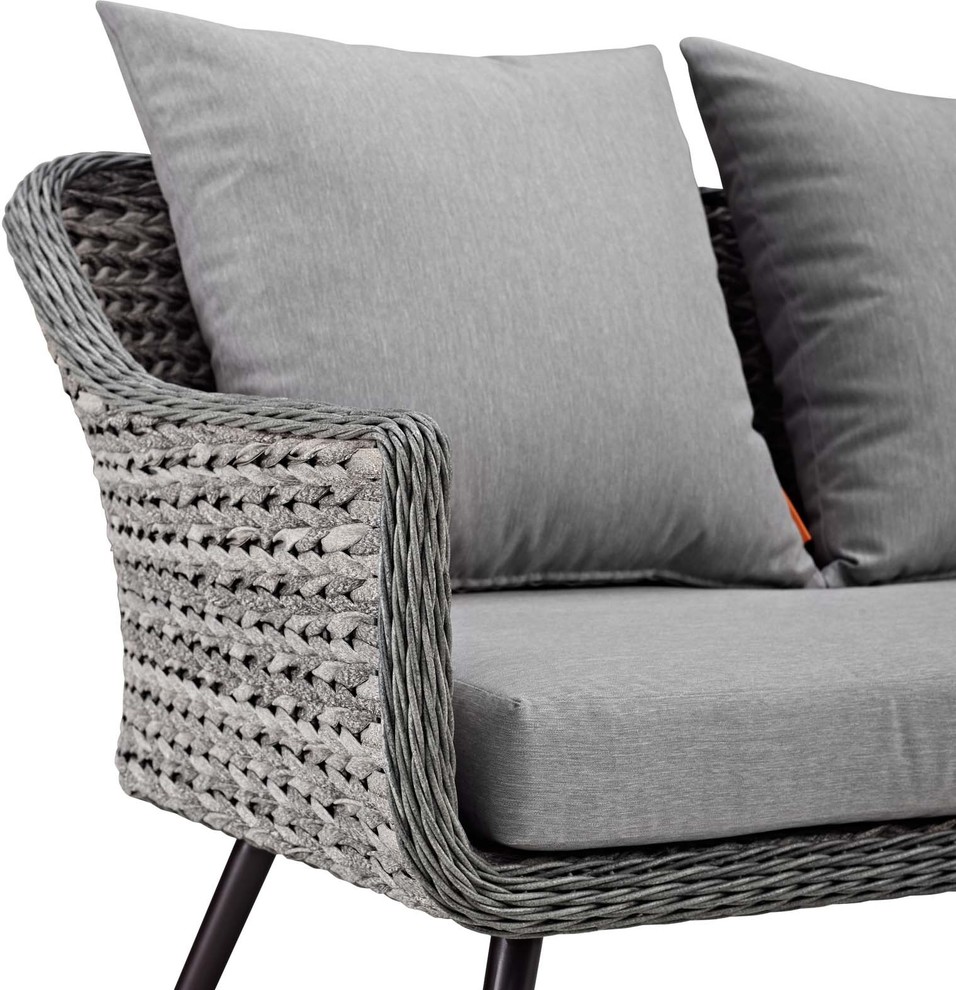 Modern Outdoor Lounge Loveseat Sofa  Rattan Wicker Aluminum Metal  Gray   Tropical   Outdoor Loveseats   by House Bound  Houzz