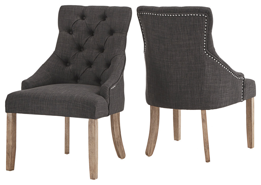 Petra Gray Finish Linen Curved Back Tufted Dining Chair  Set of 2   Transitional   Dining Chairs   by Inspire Q  Houzz