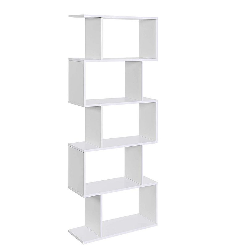 Wooden Bookcase， 5-tier Display Shelf， Freestanding Decorative Storage Shelving Bookshelf