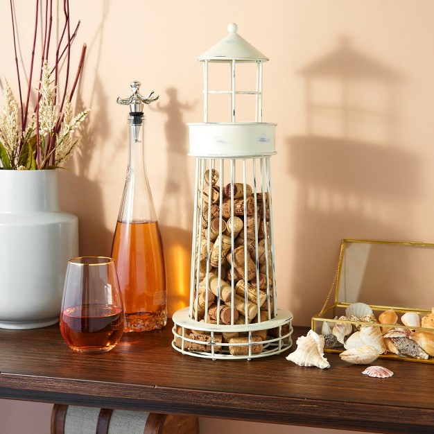 Twine 5599 Lighthouse Wine Cork Holder And Farmhouse Home Decor Kitchen Accessory Set Of 1 White