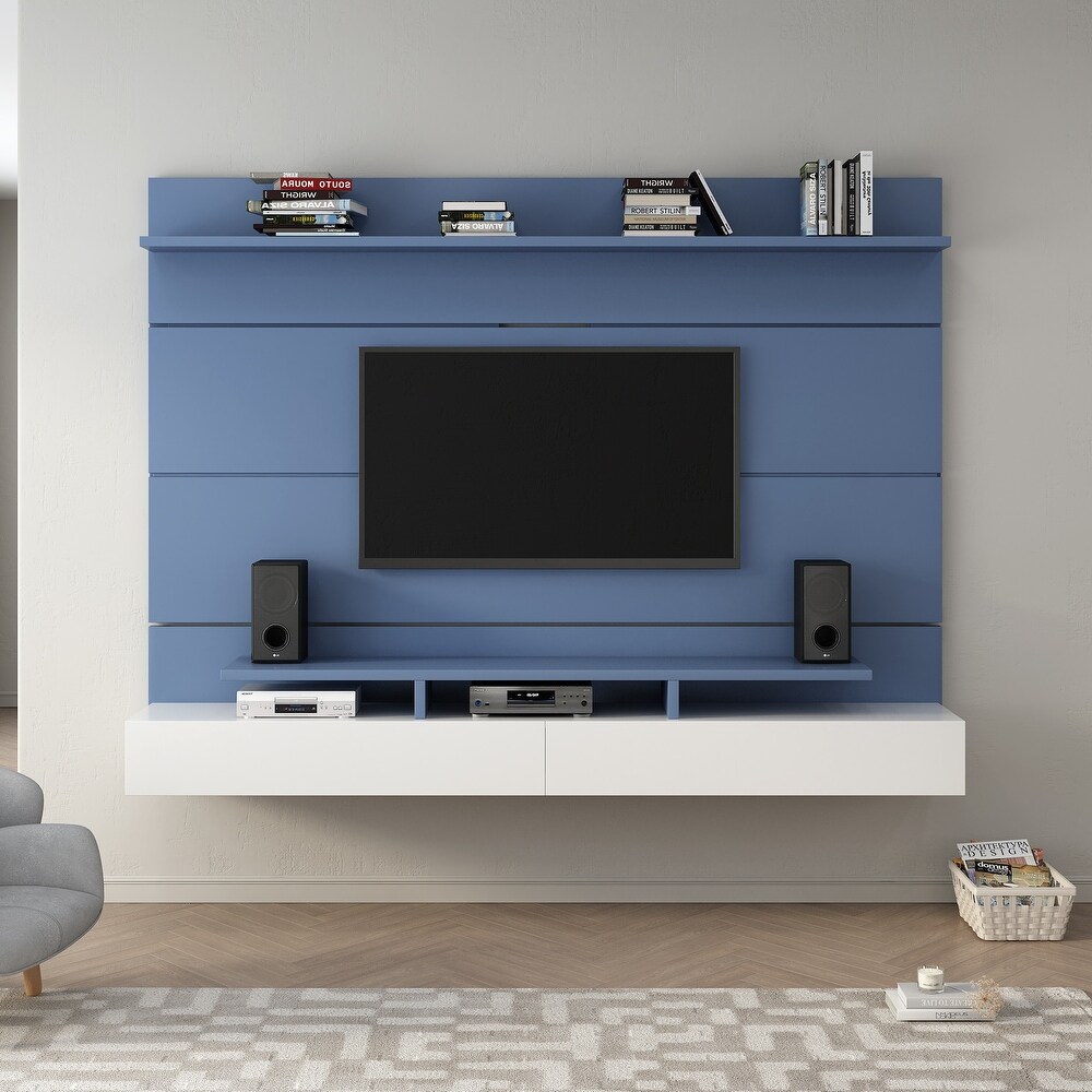 Wall Mounted Floating 80'' Relief TV Stand  Modern Entertainment Center with 2 Drop Down Doors and Multi Purpose Cabinet