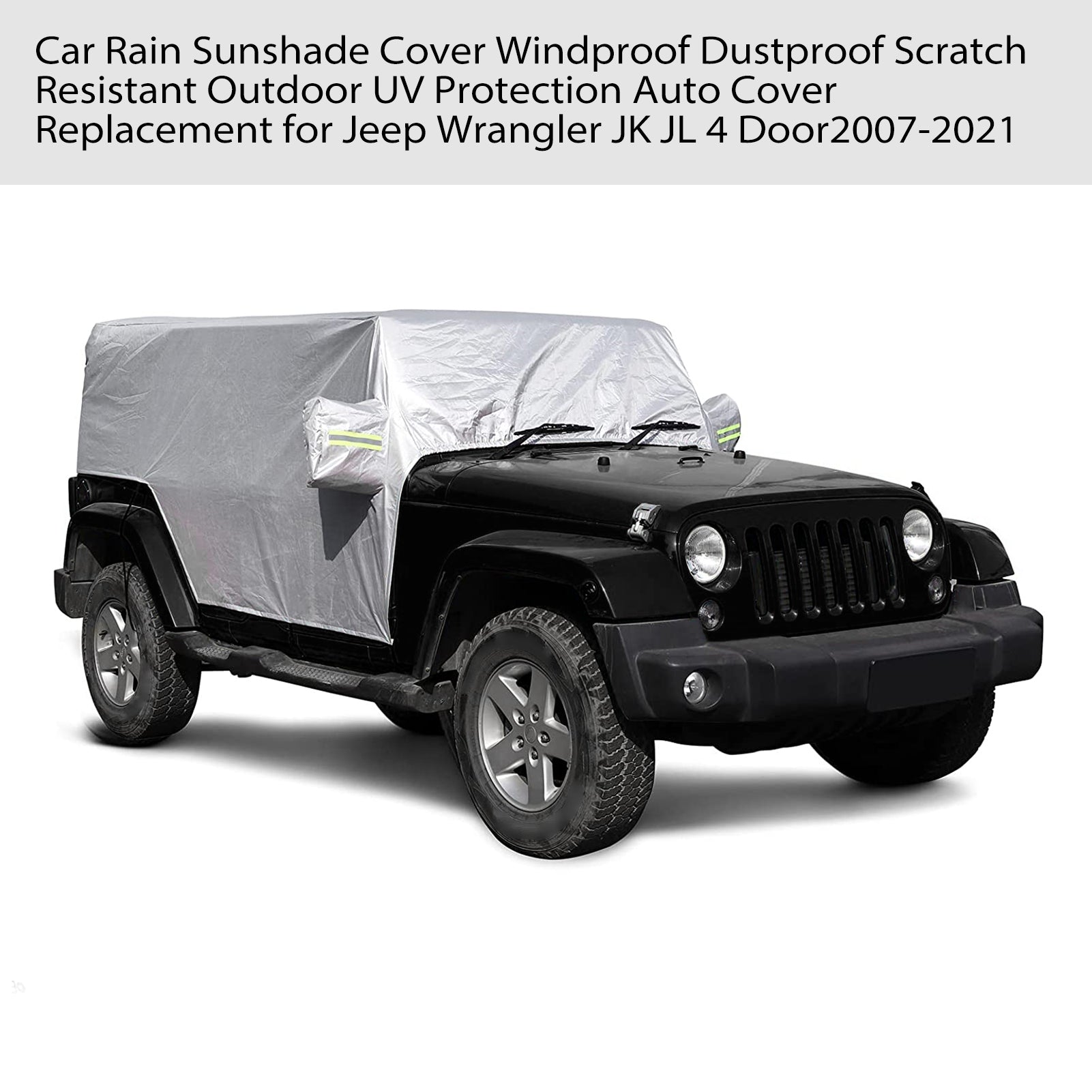 OWSOO Car Rain Sunshade Cover Windproof Dustproof Scratch Resistant Outdoor Protection Auto Cover Replacement for Jeep Wrangler JK 4 Door2007-2021