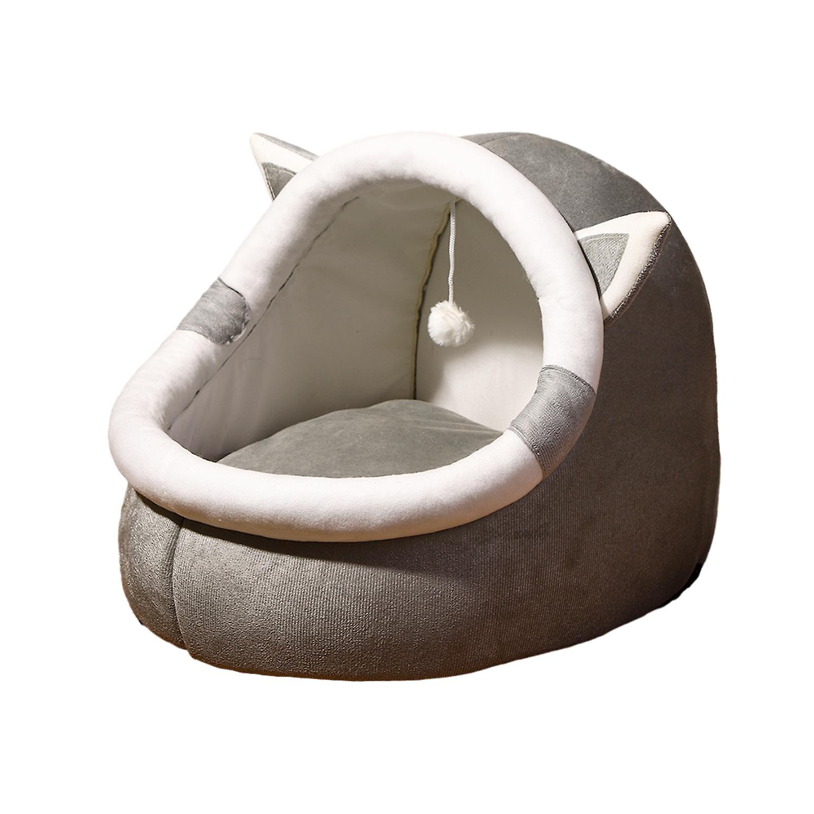 Cat Bed Cave Kennel Sleeping Semi Enclosed Pet Cat Nest For Puppy Dog Kitten L Grey