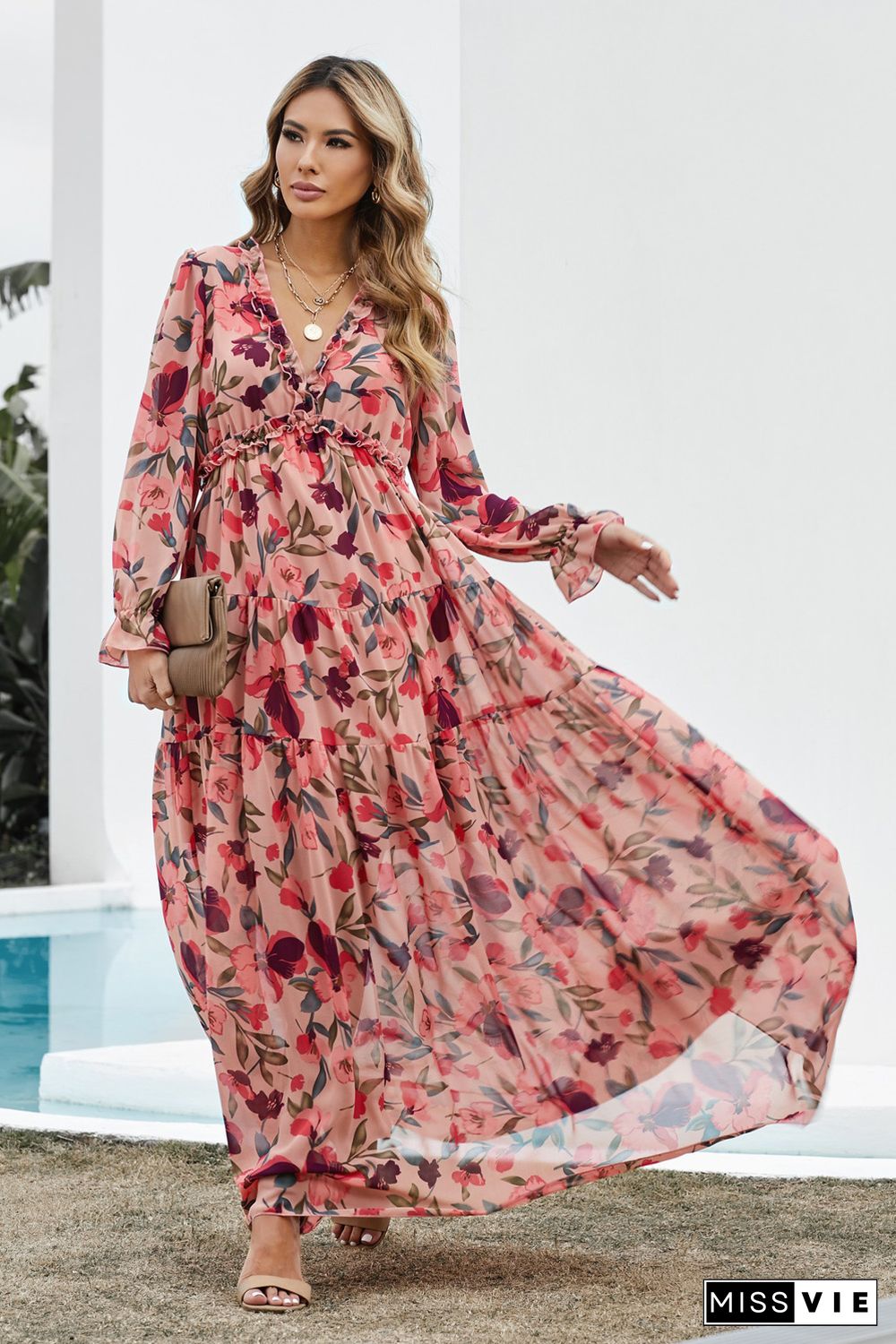 Wild Lotus Ruffle Tiered Maxi Dress