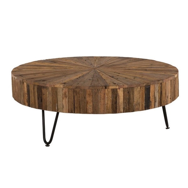 Zoro 22 Inch End Table， Reclaimed Wood， Hairpin Legs， Brown and Black - 22L x 22W x 21H， in inches