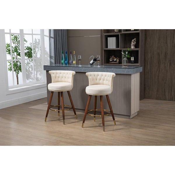 Modern Swivel Bar Stools Set of 2， Upholstered Counter Height Barstool Bar Chairs with Backrest and Footrest