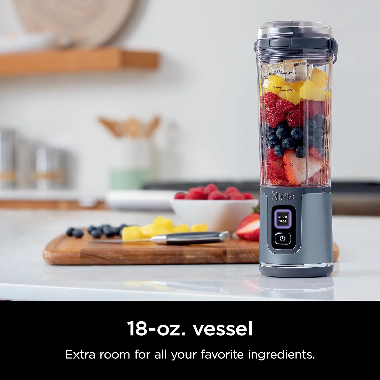 Ninja BC51NV Blast Portable Blender, Cordless, 18oz. Vessel, Personal Blender-for Shakes & Smoothies, BPA Free, Leakproof-Lid & Sip Spout, USB-C Rechargeable, Dishwasher Safe Parts, Denim Blue