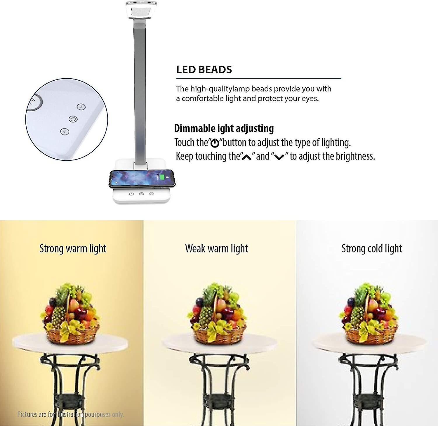 Led Desk Lamp With Qi Wireless Smart Charger， Home Office Bedside Table Night Light Lamp Dimmable Brightness 3 Lighting Color Changing Modes And Touch