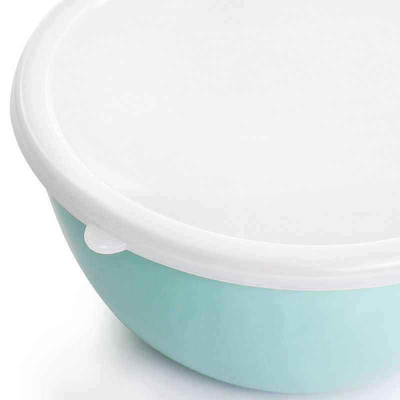 Gibson Everyday 6 Piece Enamel Mixing Bowl and Lid Set in Turquoise