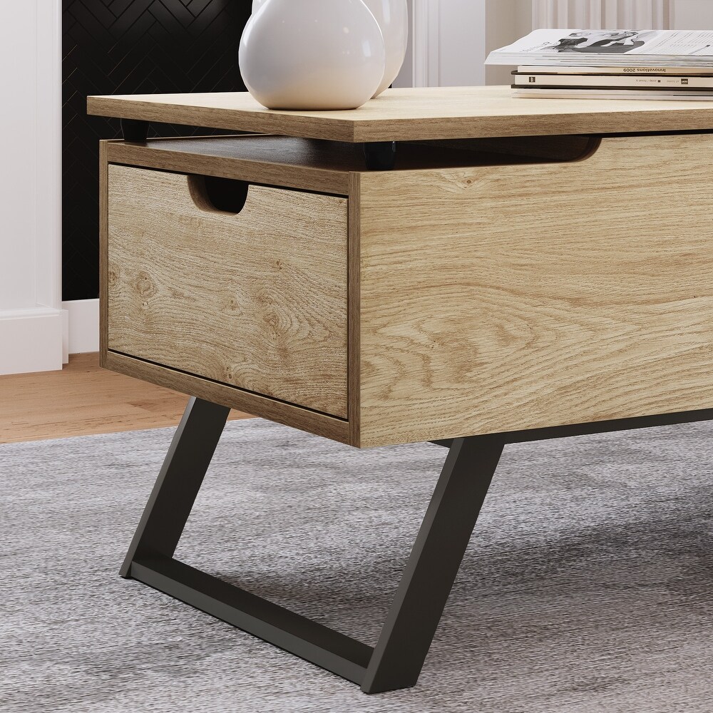 Moasis Lift Top Coffee Table Hidden Storage Drawer and Shelf Sofa Table   39.3\