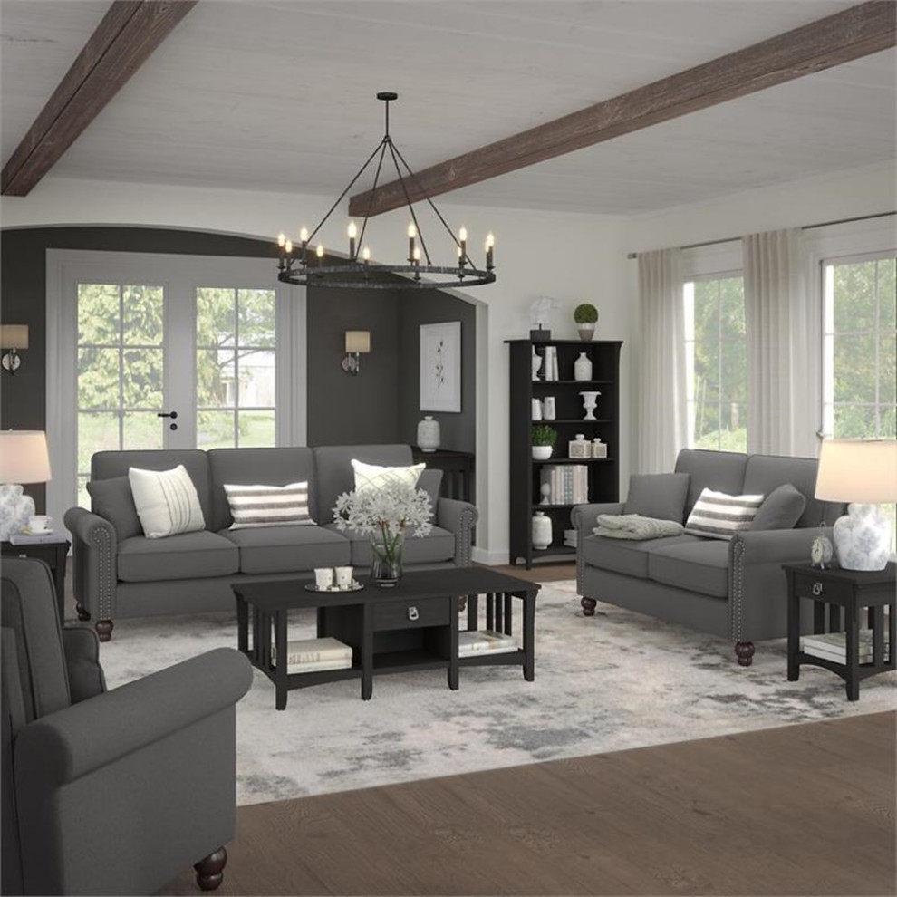 Coventry 113W U Shaped Sectional Couch in Dark Gray Microsuede   Sectional Sofas   by Homesquare  Houzz