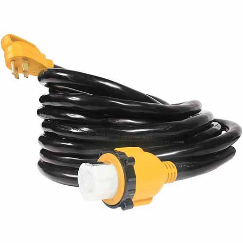 Camco RV/Marine Power Cord | 50-Amp Standard Male and 50-Amp Locking Female | 25-Feet， Black and Yellow (55542)