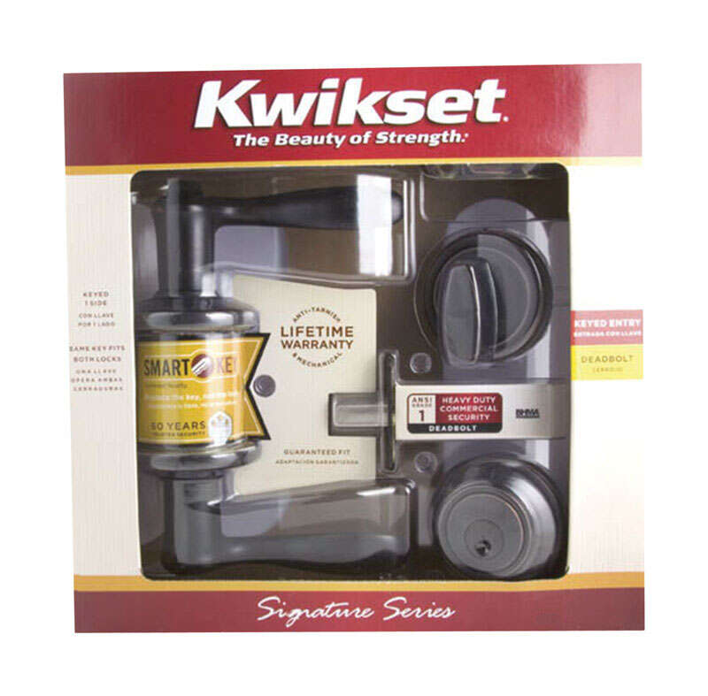 Kwikset SmartKey Lido Polished Brass Entry Lever and Deadbolt Set KW1 1-3/4 in.