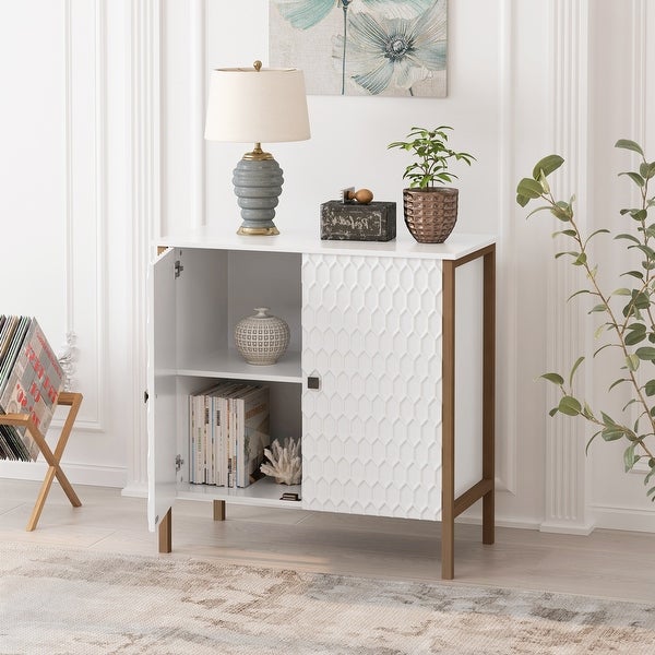 2 Door Wooden Cabinet with Featuring Two-tier Storage Antique White