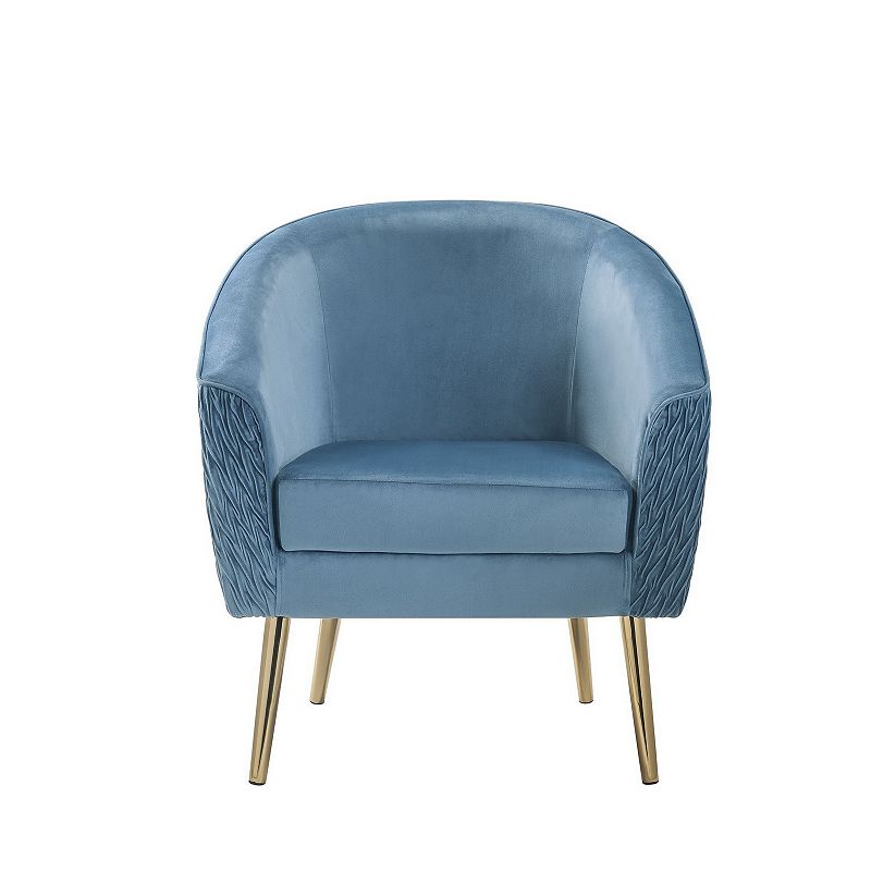 Accent Chair with Velvet Upholstery and Metal Legs， Blue