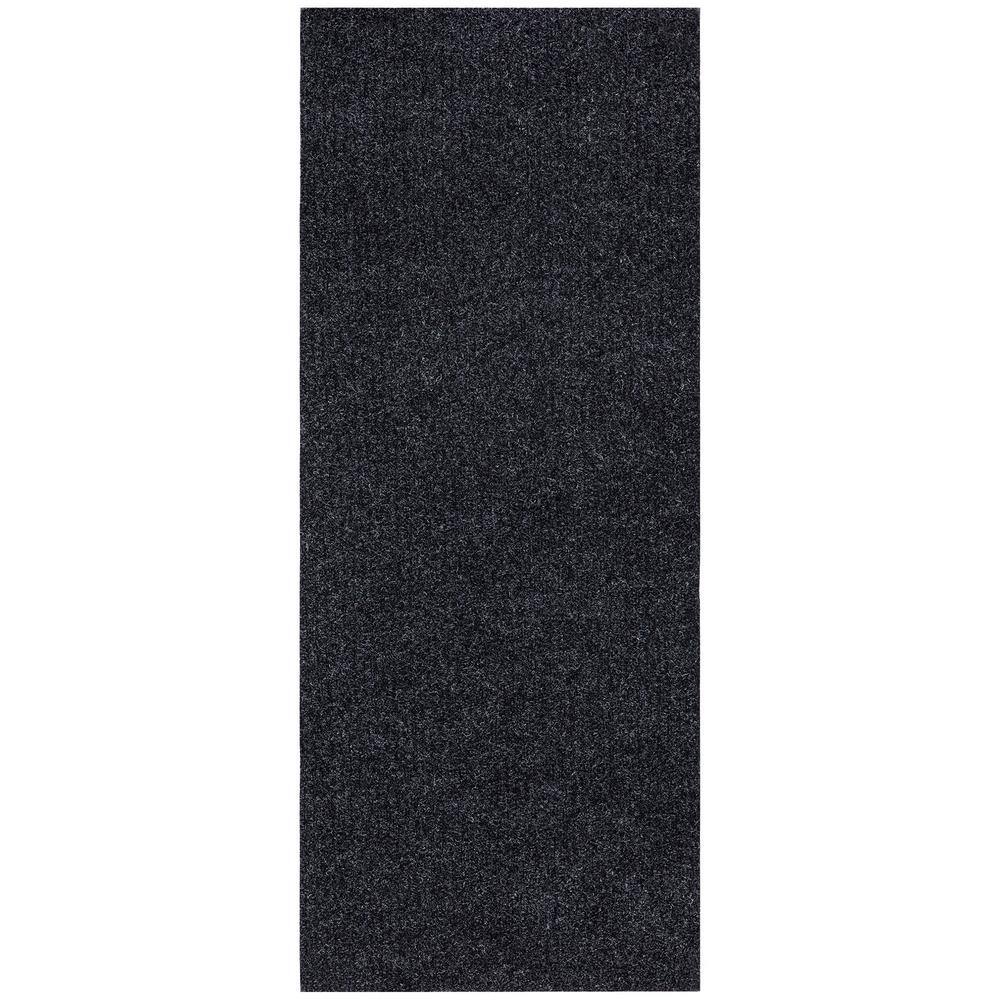 Sweet Home Stores 2 ft. W x 16 ft. L Black Ribbed Waterproof Non-Slip Rubber Back Solid Runner Rug Polypropylene Garage Flooring SH-SRT704-2X16