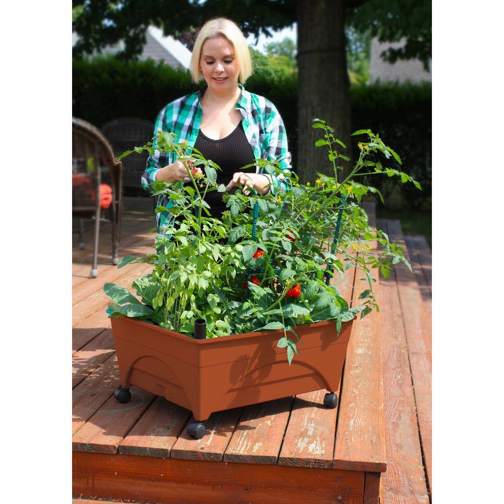 CITY PICKERS 24.5 in. x 20.5 in. Patio Raised Garden Bed Grow Box Kit with Watering System and Casters in Terra Cotta 2340D