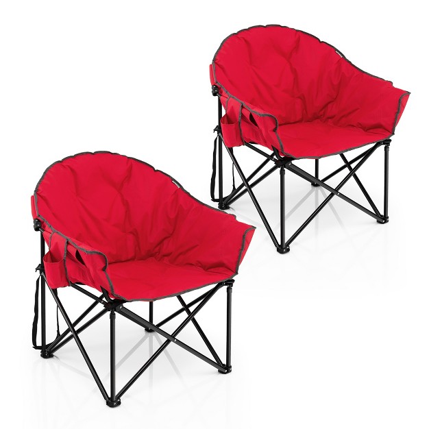 2 Pcs Oversized Folding Padded Camping Moon Saucer Chair Bag Outdoor Fishing Red navy Brown grey