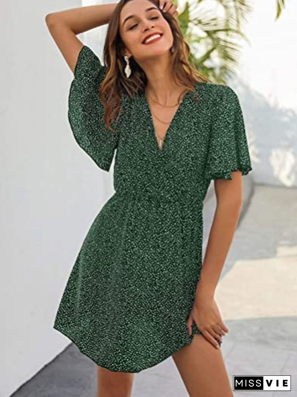 V-neck Short Sleeve Women's Dress