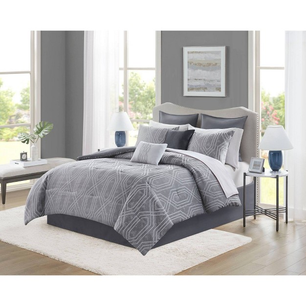 Aya Jacquard Geo Comforter amp Sheets Bedding Set Gray