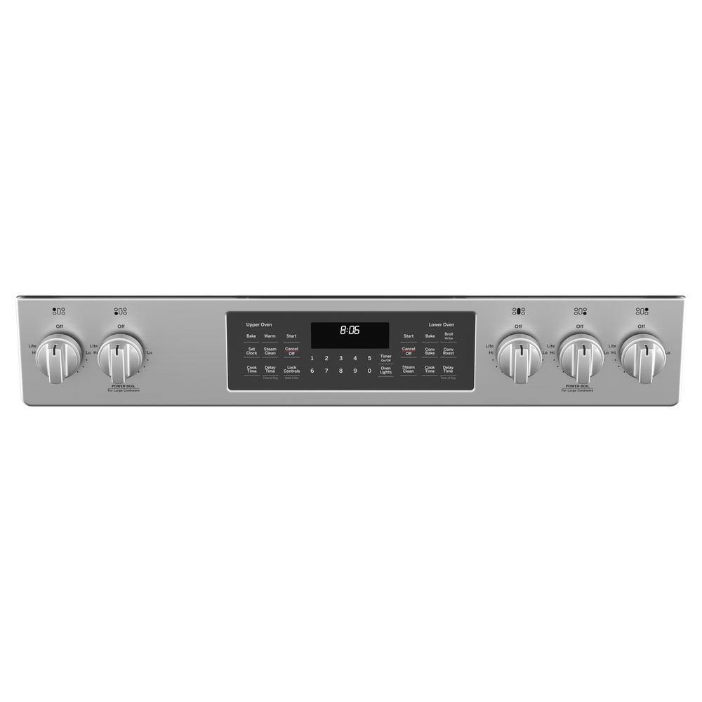 GE 30 in. 6.7 cu. ft. Slide-In Double Oven Gas Range in Stainless Steel with Griddle JGSS86SPSS