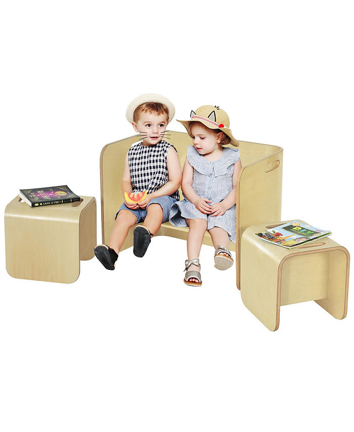 Costway 3 Piece Kids Wooden Table and Chair Set Children Multipurpose Homeschool Furniture