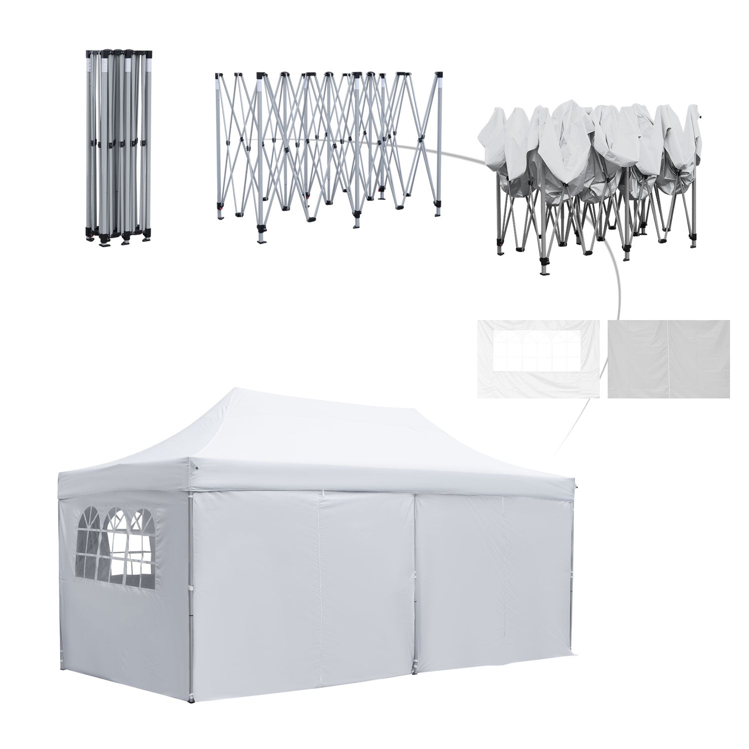 Outdoor Basic 10' x 20' Pop up Instant Canopies Tent with 6 Removable Sidewalls for Party Commercial Activity,White