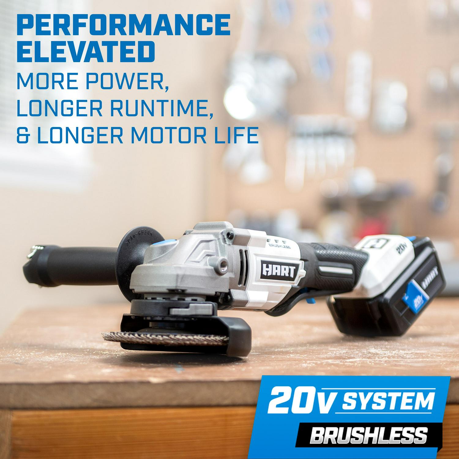 HART 20-Volt Brushless 4-1/2-Inch Angle Grinder/Cutoff Tool (Battery Not Included)