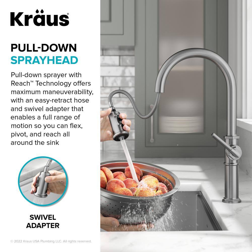 KRAUS Sellette Traditional Industrial Pull-Down Single Handle Kitchen Faucet in Matte Black KPF-4100MB