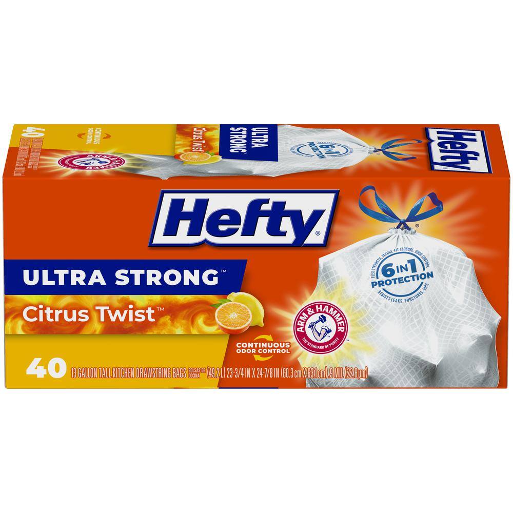 Hefty Ultra Strong 13 Gal. Citrus Twist Tall Kitchen Trash Bags (40-Count) 00E8849200AA