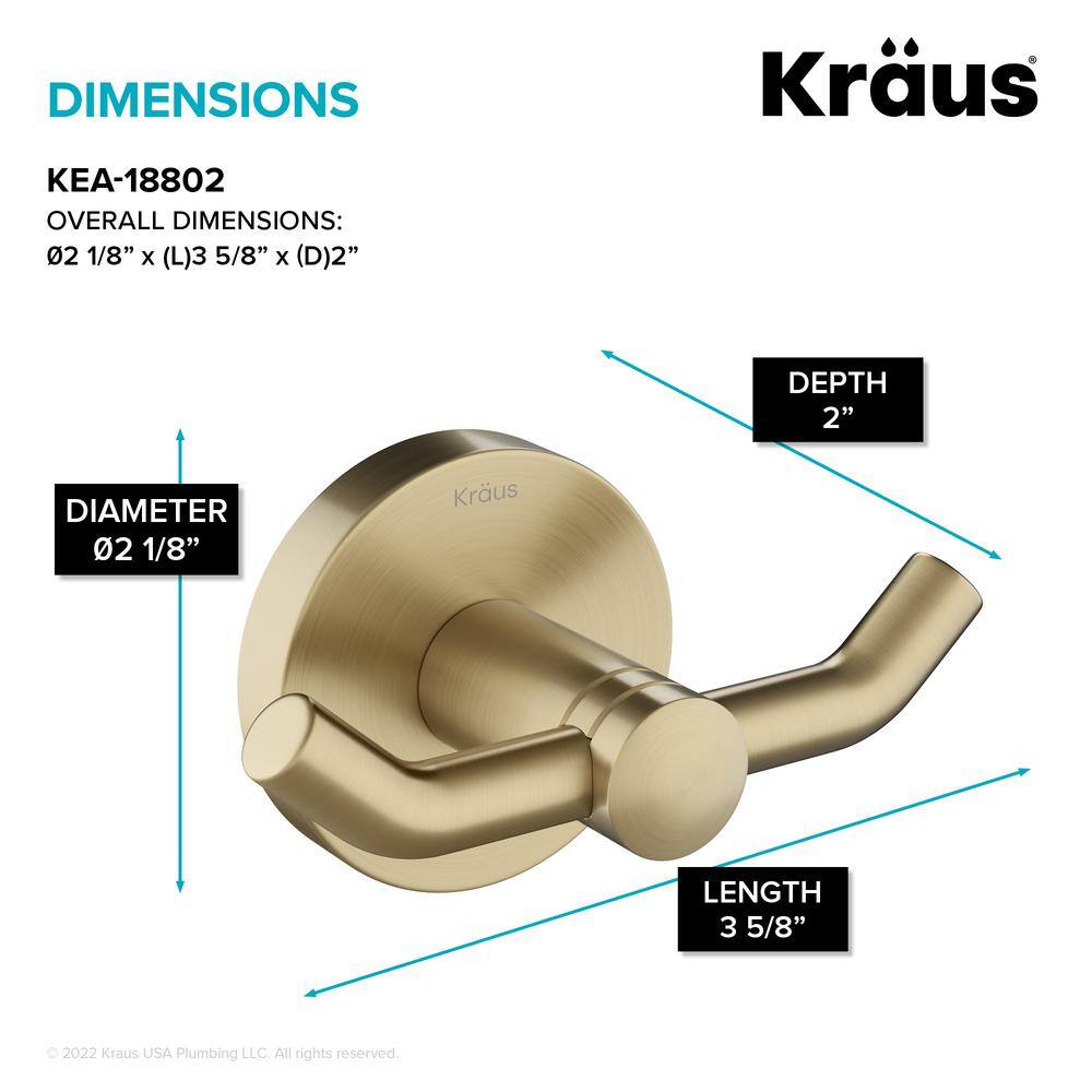 KRAUS Elie Bathroom Robe and Towel Double Hook in Brushed Gold KEA-18802BG