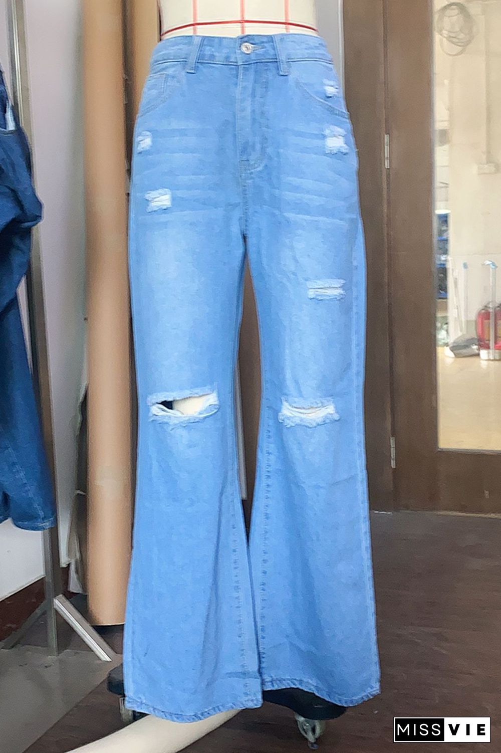 Ripped High Waist Stretch Slim Fit Flare Jeans Wholesale