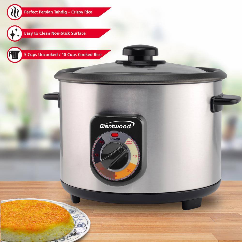 Brentwood 5-Cup Uncooked  10-Cup Silver Cooked Crunchy Persian Rice Cooker 985116290M