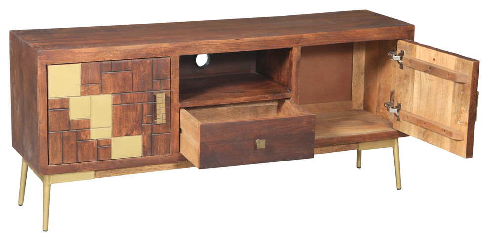 Montevideo Mango Wood Media Center   Midcentury   Entertainment Centers And Tv Stands   by Chic Teak  Houzz