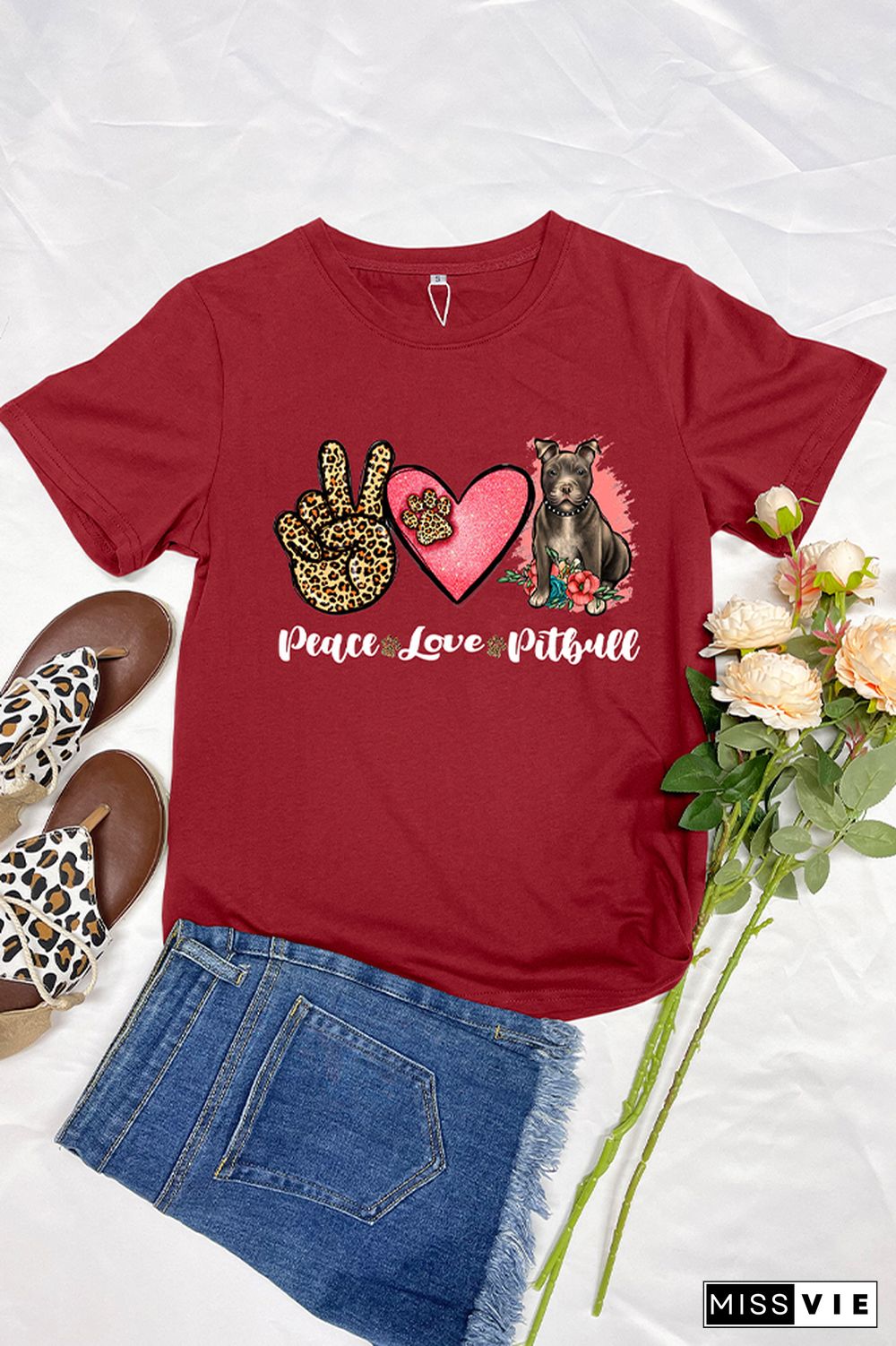 Peace Love Pitbull Short Sleeve Graphic Tee Wholesale