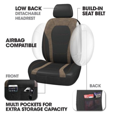 Autocraft SUV and Truck Seat Cover， Brown/Black Woodgrain Faux Leather， Luxury， Multi-pockets， Breathable， 2PK