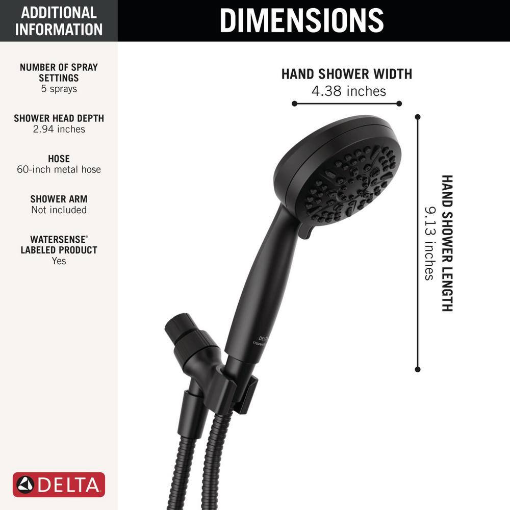 Delta 5-Spray Settings Wall Mount Handheld Shower Head 1.75 GPM in Matte Black 75511BL