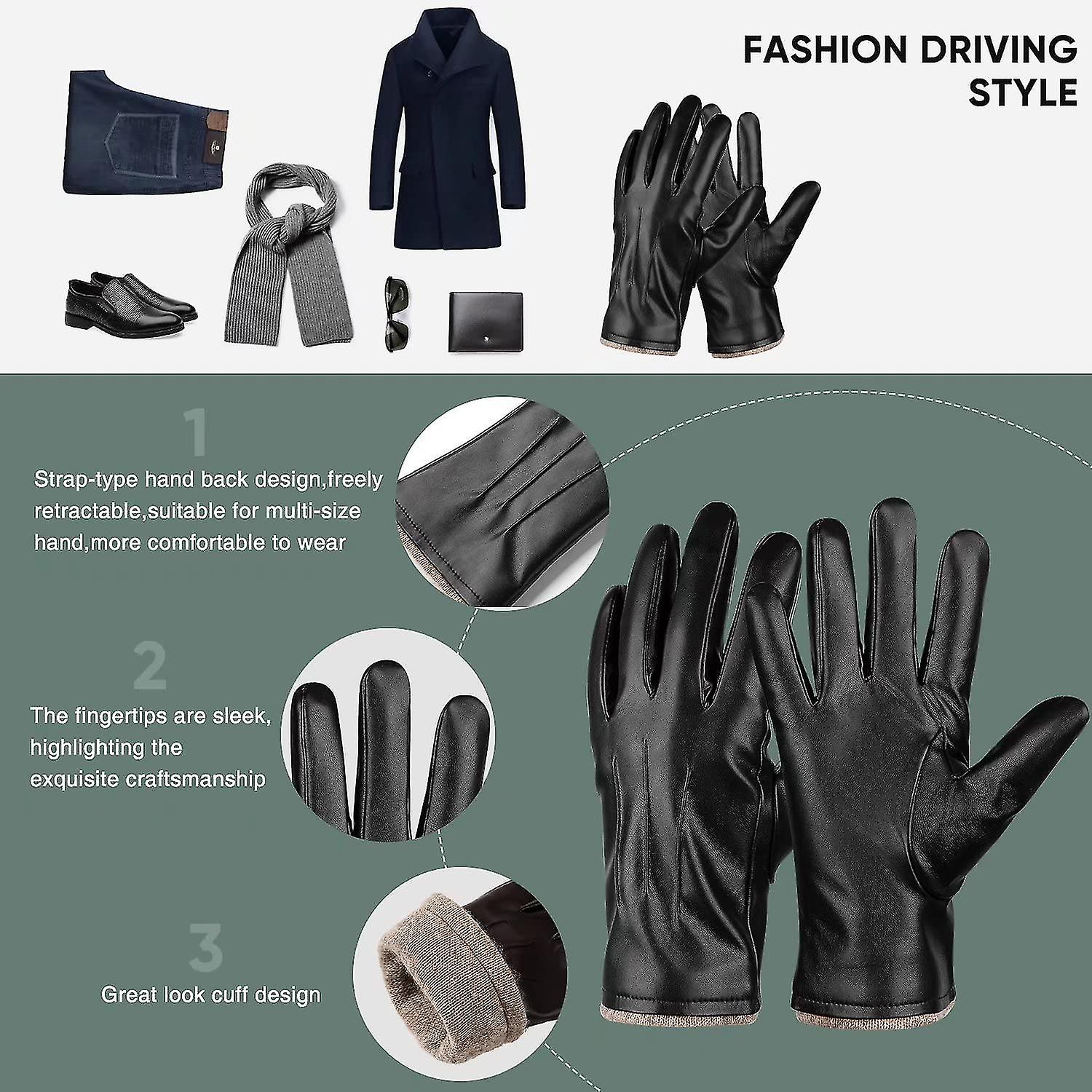 Winter Pu Leather Gloves For Men. Warm Thermal Touchscreen Texting Typing Dress